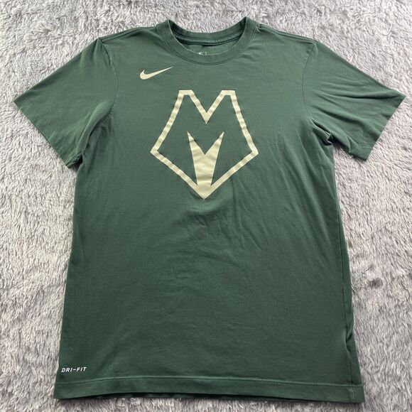 Milwaukee Bucks Shirt Mens Small Green Cream Nike Dri-Fit Swoosh Short Sleeve - Picture 2 of 10